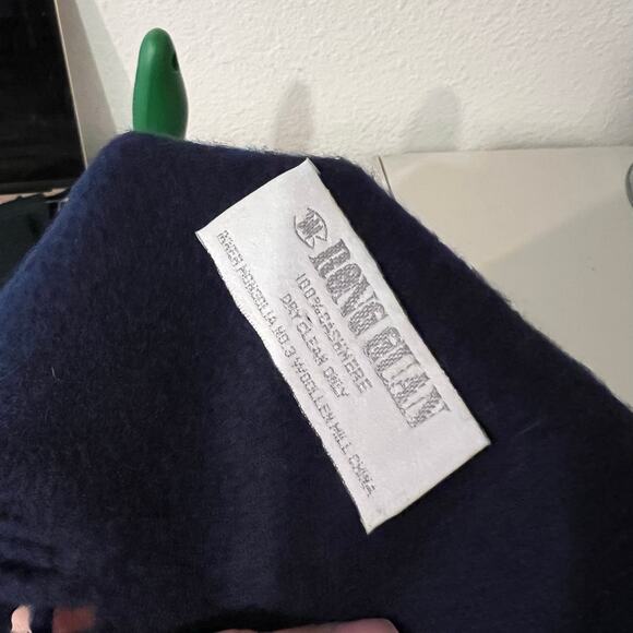 Vintage 90s Navy Blue 100% Cashmere Fringe Trim Unisex Wrap Scarf - Picture 3 of 7